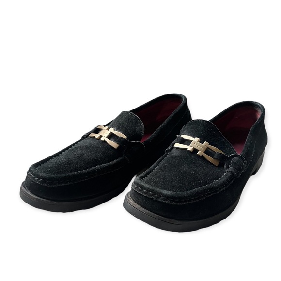 Salvatore Ferragamo Shoes - Salvatore Ferragamo Sport Black Suede Leather Loafers with Gold Buckle –Size 8.5